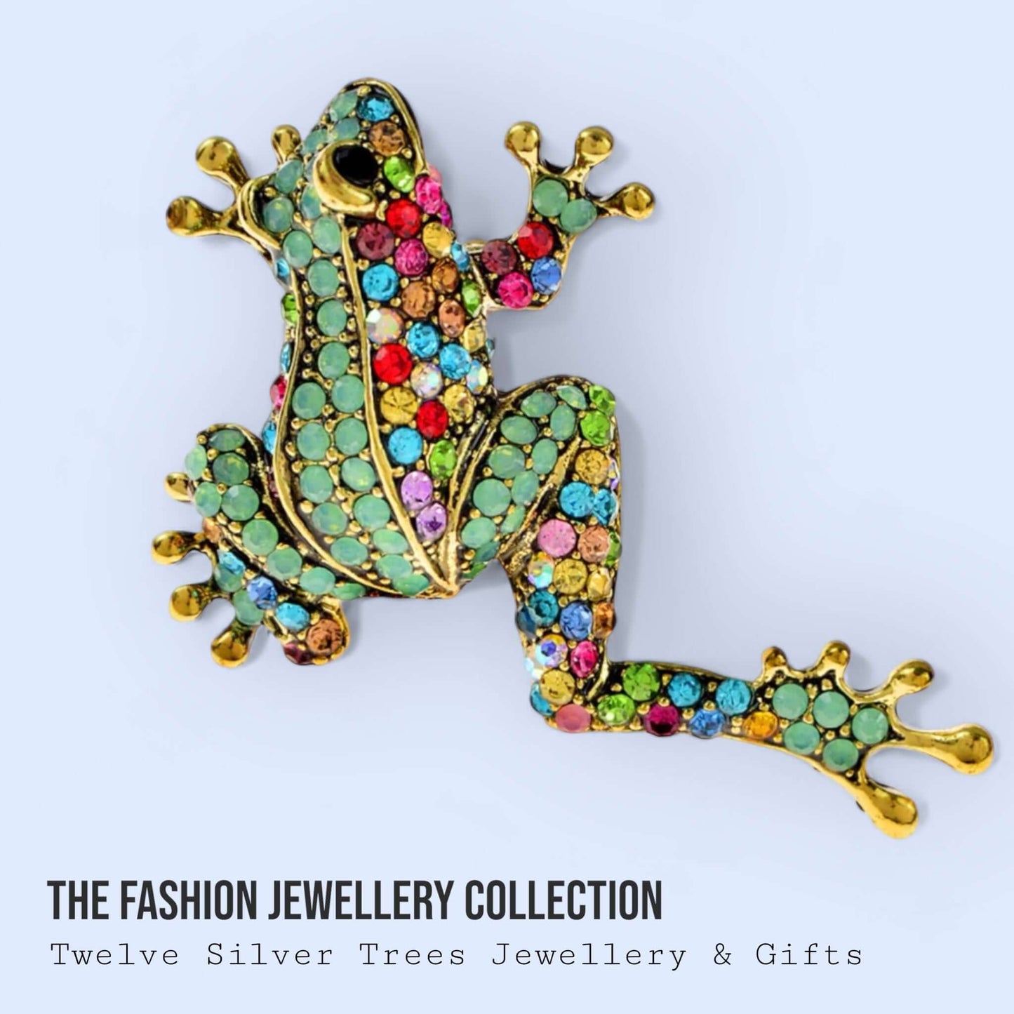 Vibrant Opalescent Rhinestone Frog Brooch - Twelve Silver Trees