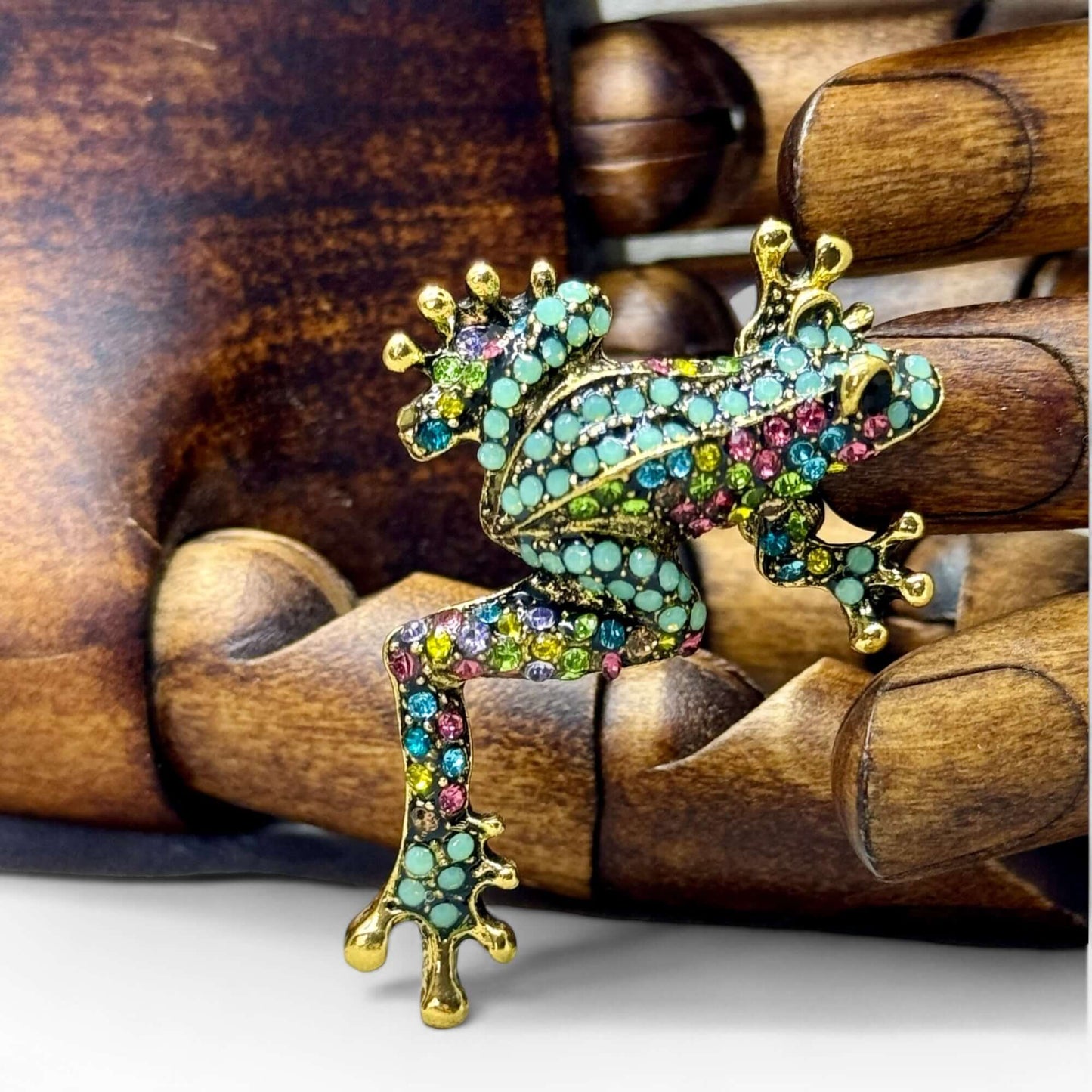 Vibrant Opalescent Rhinestone Frog Brooch - Twelve Silver Trees