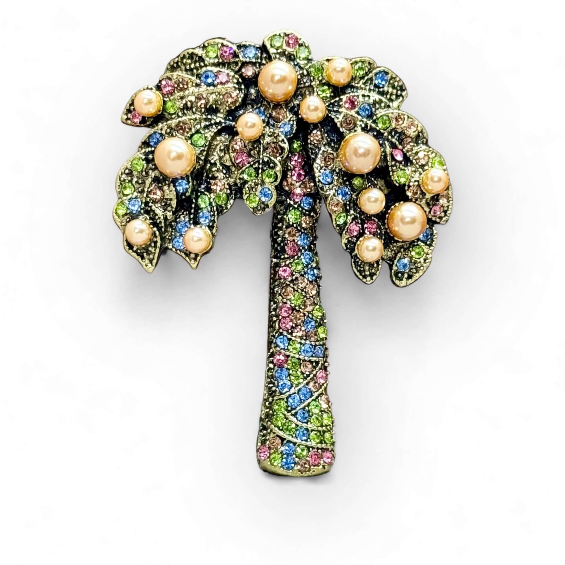 Art Deco Style Faux Pearl Palm Tree Brooch - Twelve Silver Trees