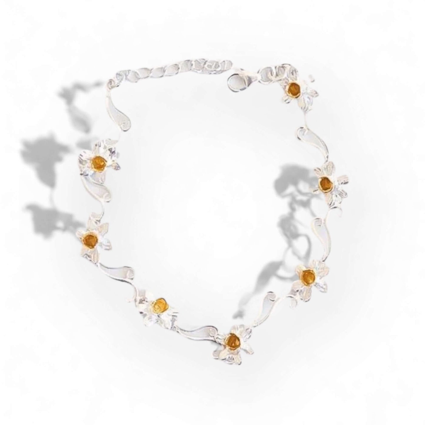 Gold Plated Daffodil's and Sterling Silver Bracelet - Twelve Silver Trees