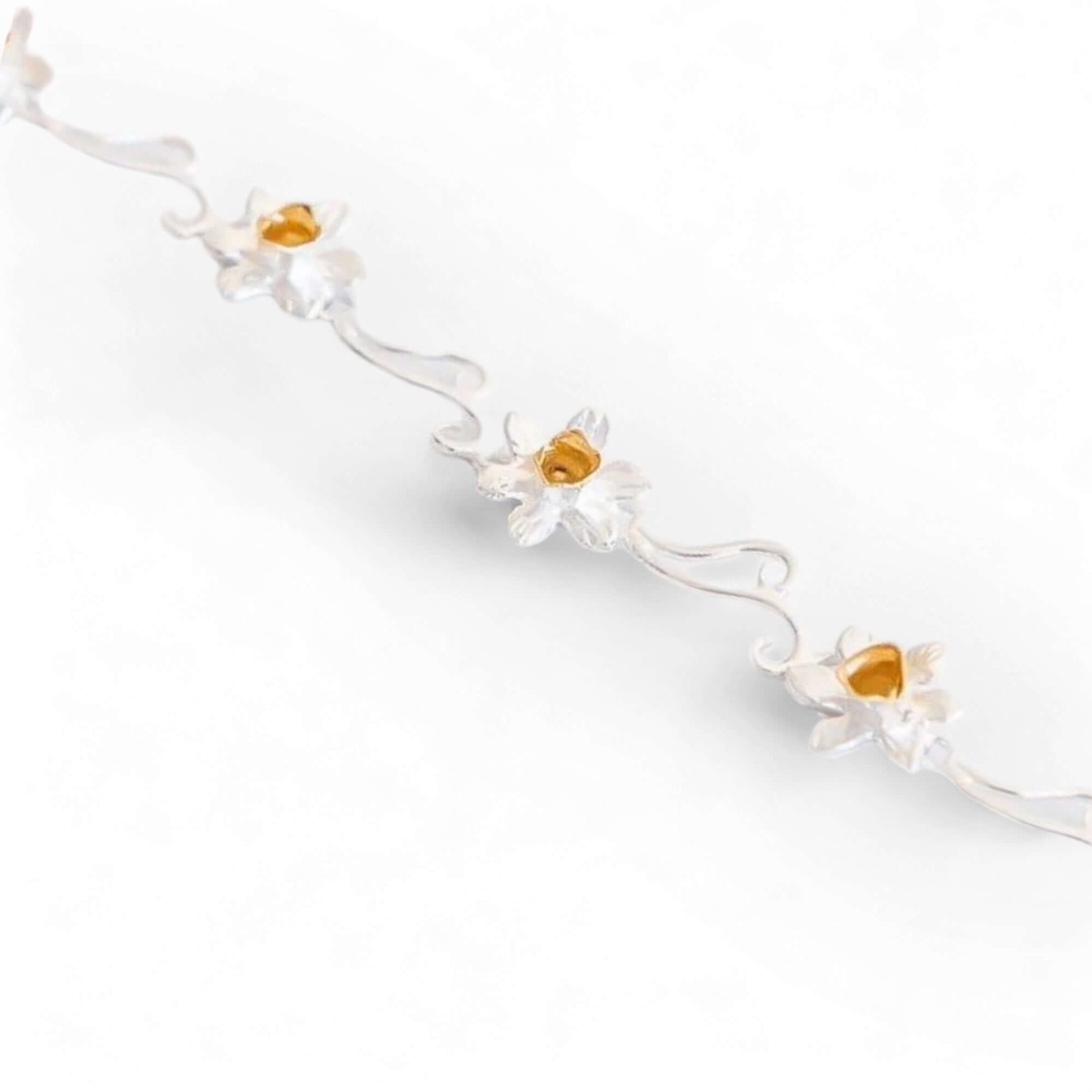 Gold Plated Daffodil's and Sterling Silver Bracelet - Twelve Silver Trees