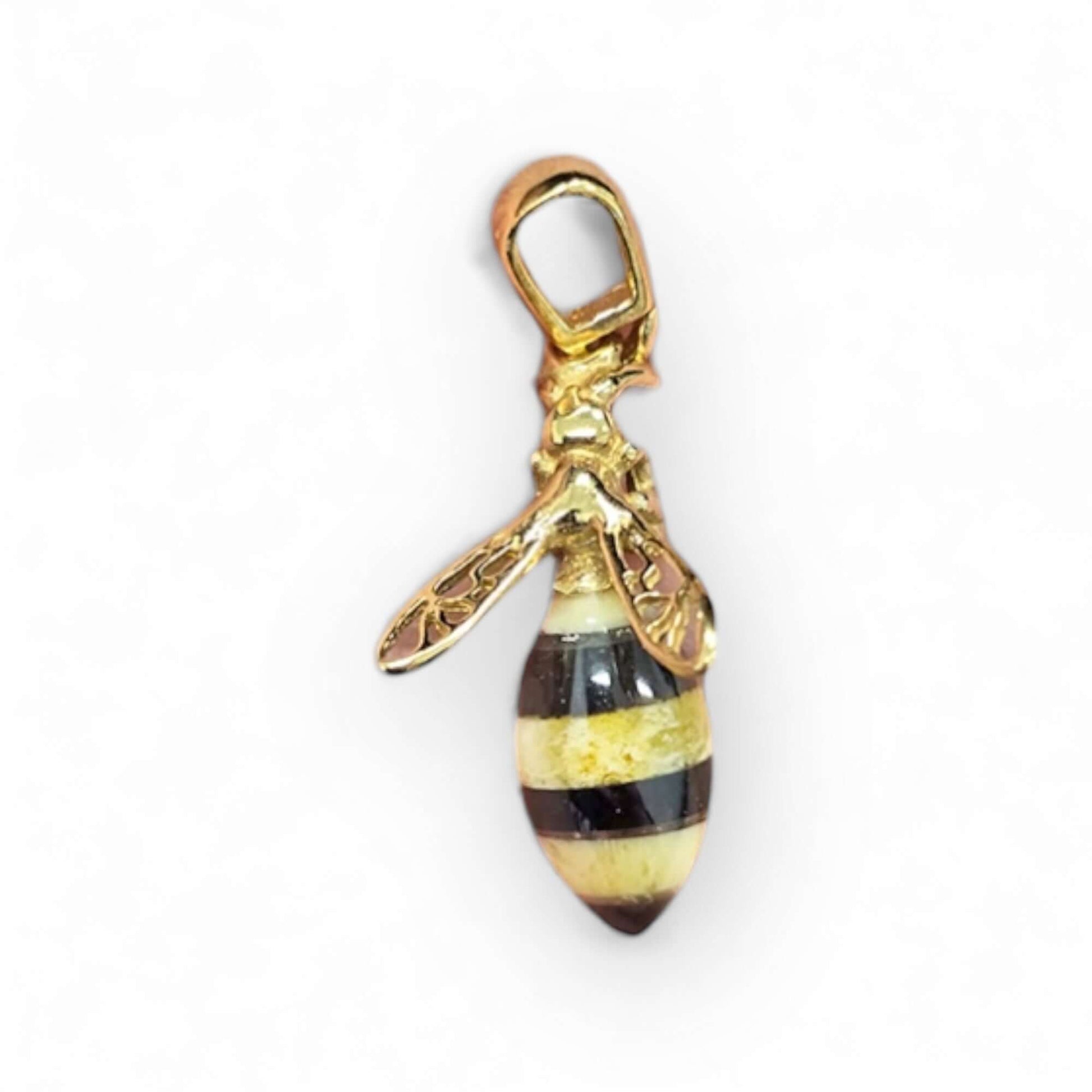 Inlaid Amber Bee Gold Vermeil Sterling Silver Pendant - Twelve Silver Trees