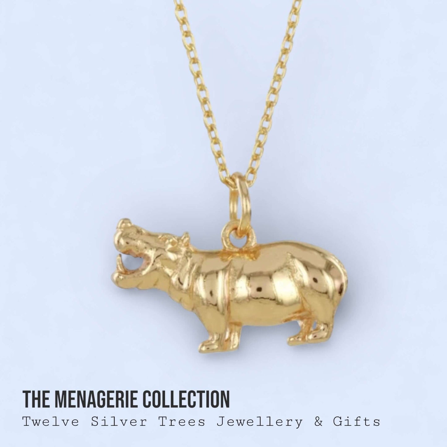 Gold Plated Hippo Pendant In Sterling Silver - Twelve Silver Trees