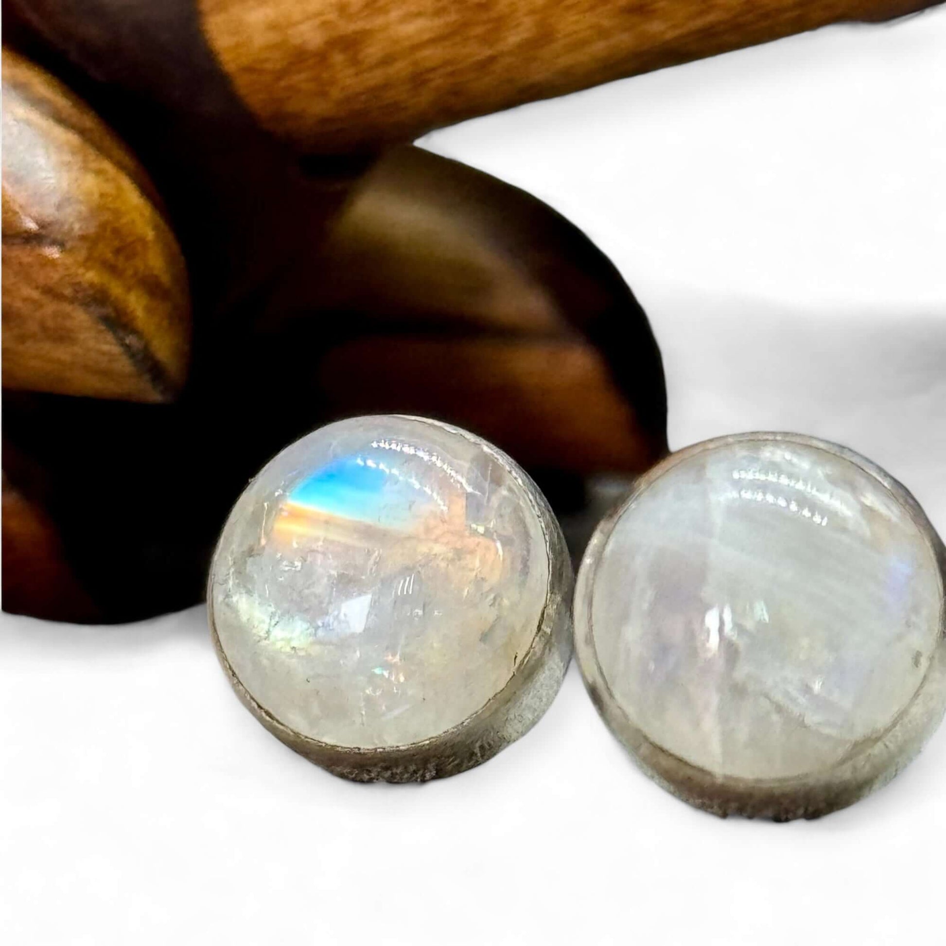 Rainbow Moonstone 10mm Stud Earrings - Twelve Silver Trees