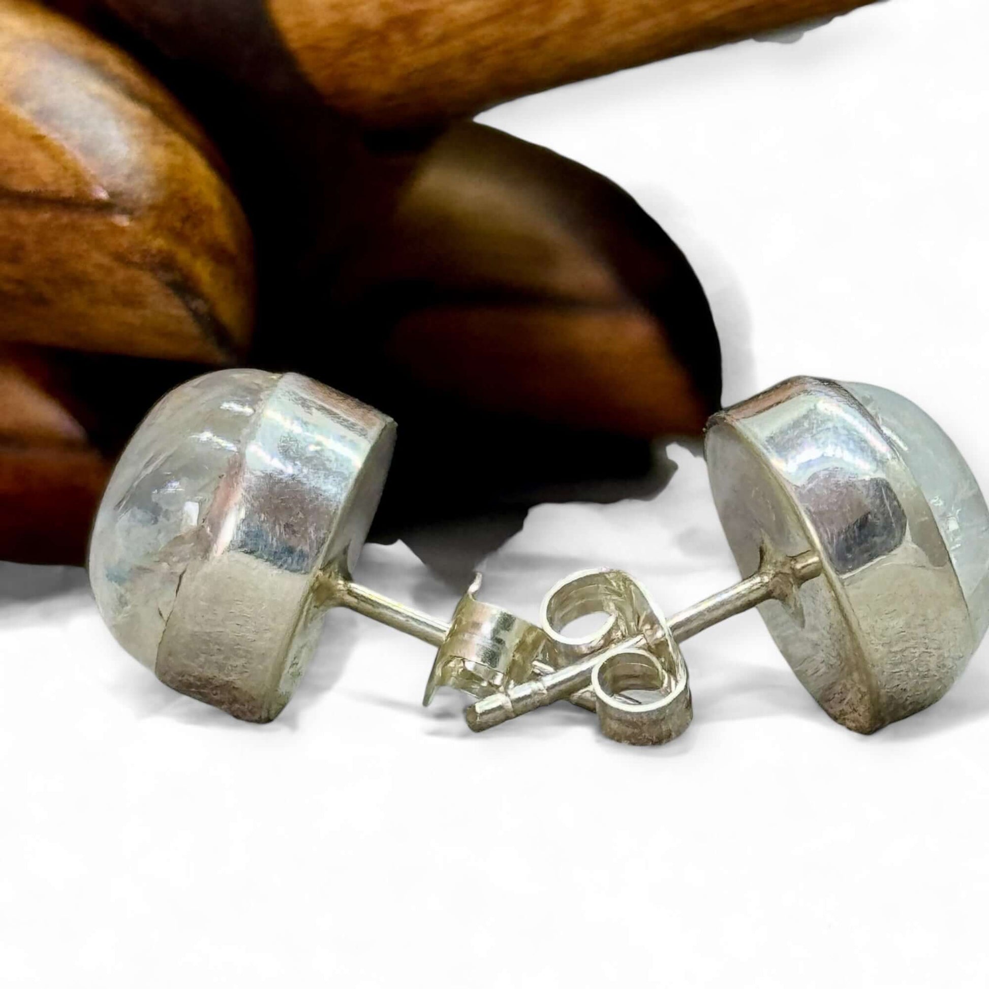 Rainbow Moonstone 10mm Stud Earrings - Twelve Silver Trees