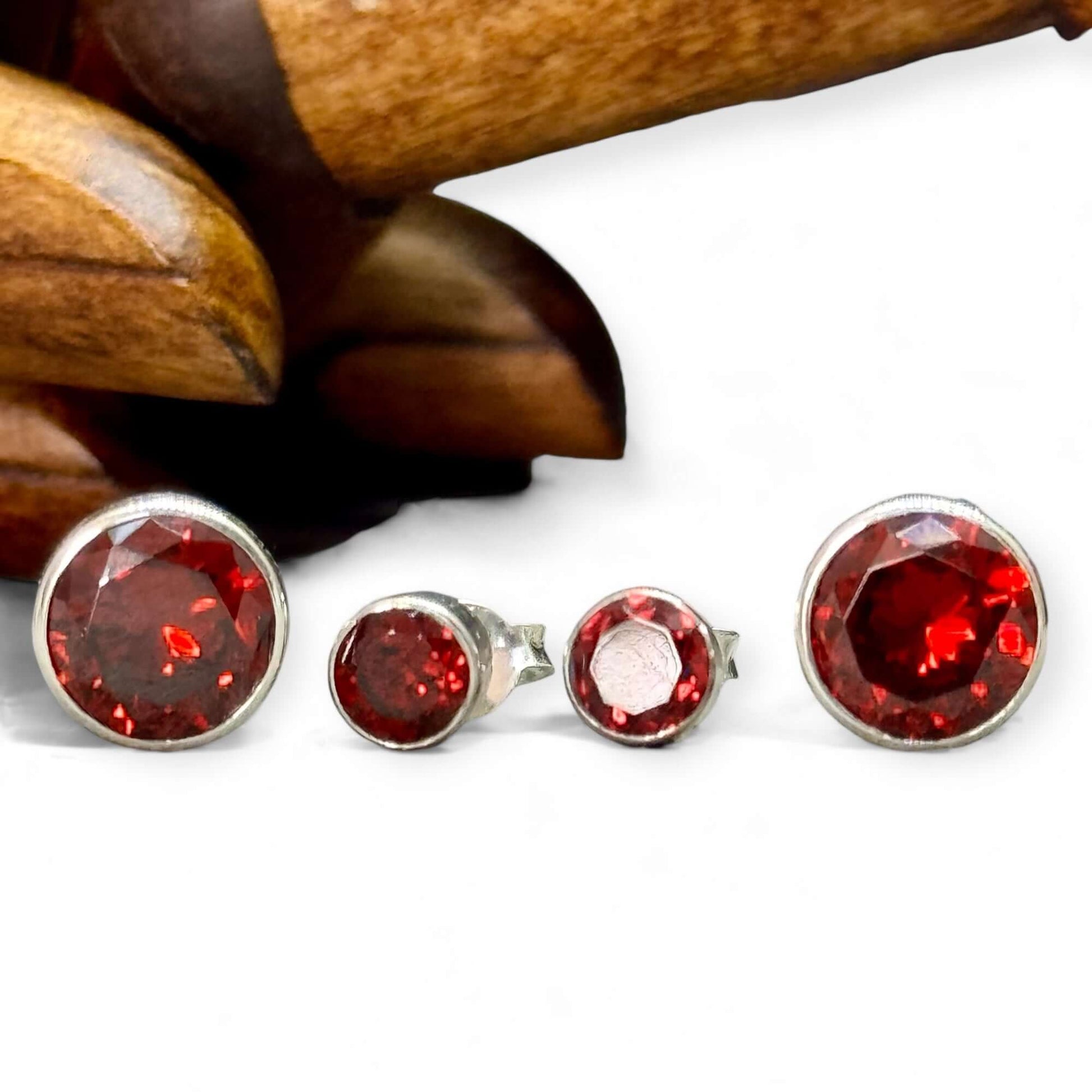 Garnet Round Handmade Stud Earrings - Twelve Silver Trees