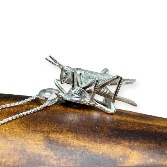 Handmade Grasshopper Sterling Silver Pendant - Twelve Silver Trees