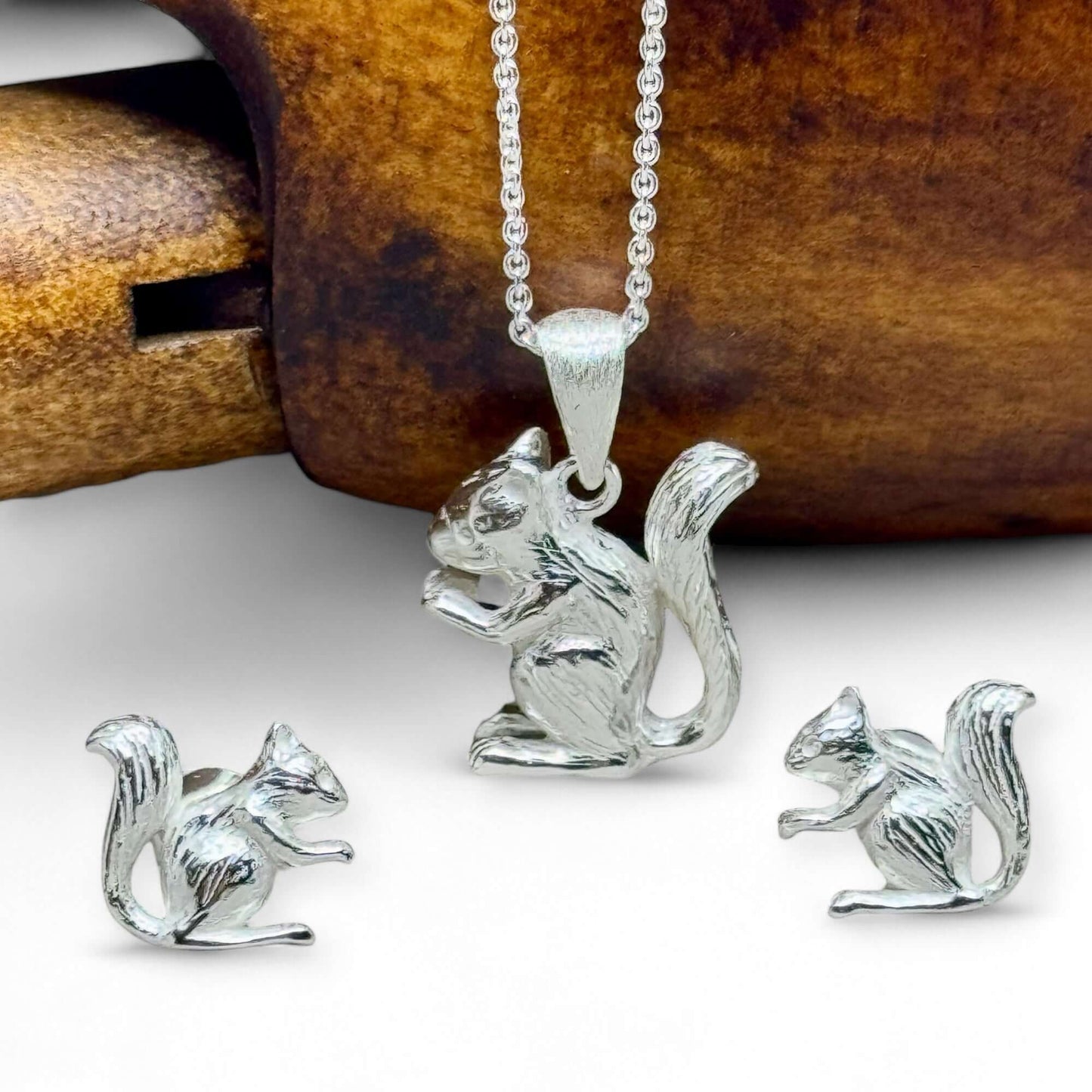 Handcrafted Squirrel Sterling Silver Stud Earrings - Twelve Silver Trees