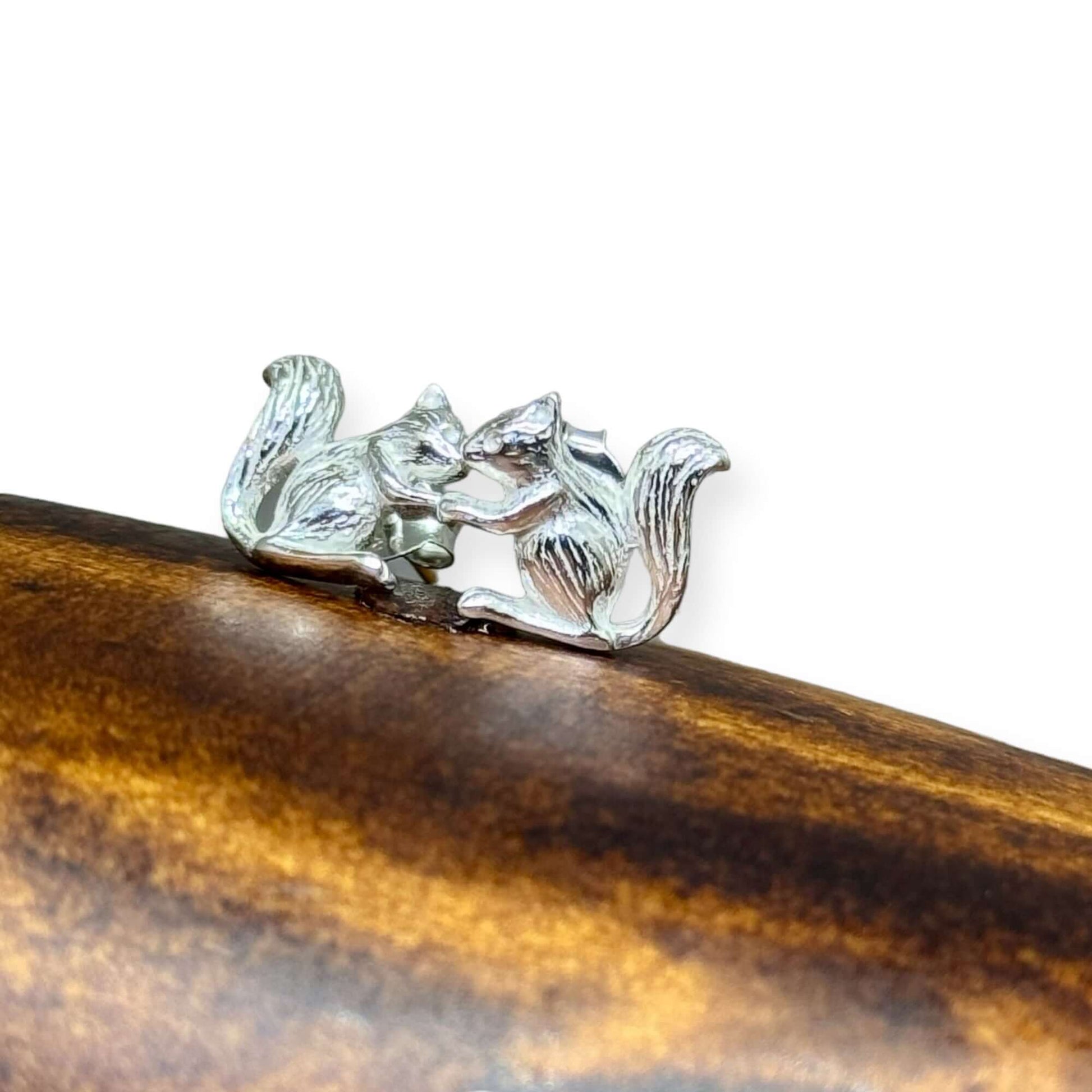 Handcrafted Squirrel Sterling Silver Stud Earrings - Twelve Silver Trees