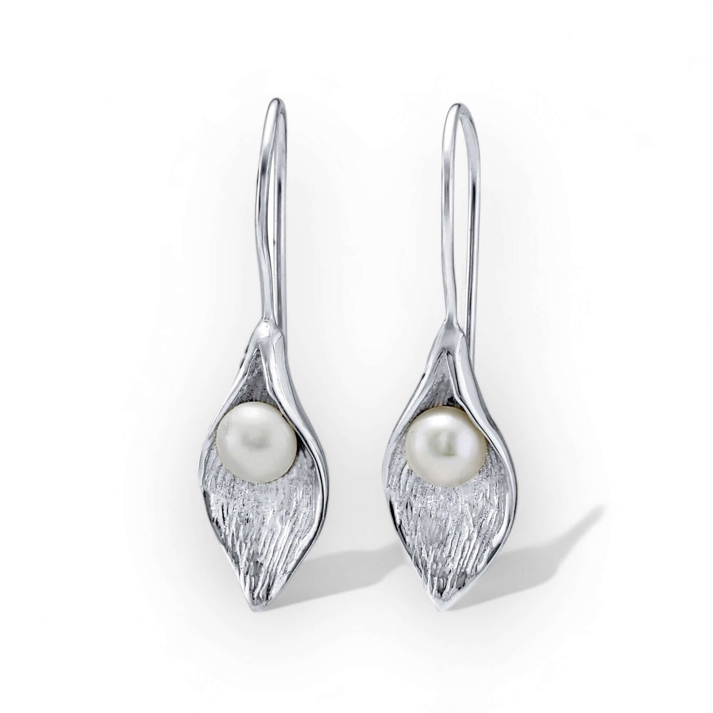 Hand Crafted Calla Lily in Sterling Silver & Freshwater Pearl Earrings - Twelve Silver Trees