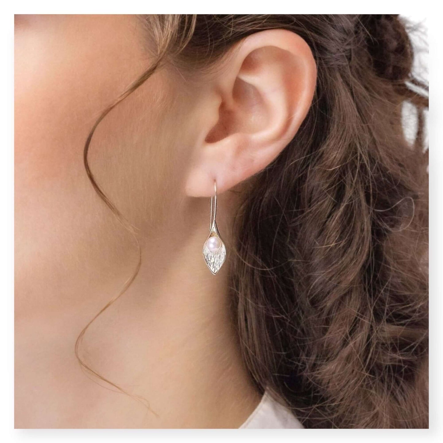 Hand Crafted Calla Lily in Sterling Silver & Freshwater Pearl Earrings - Twelve Silver Trees