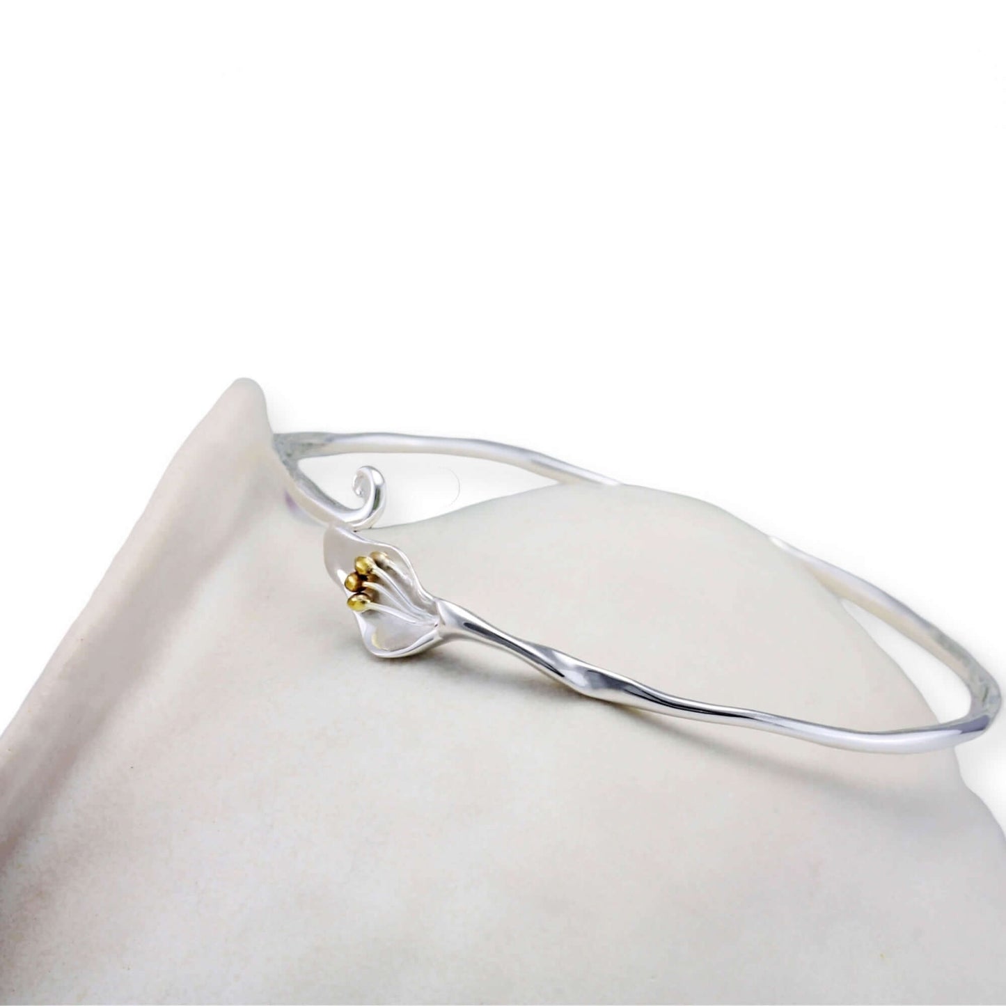 Elegant Calla Lily Bangle Handmade In Sterling Silver & 14 Carat Gold - Twelve Silver Trees