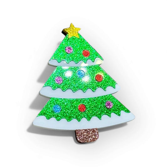 Glittering Christmas Tree - Acrylic Art Brooch - Twelve Silver Trees