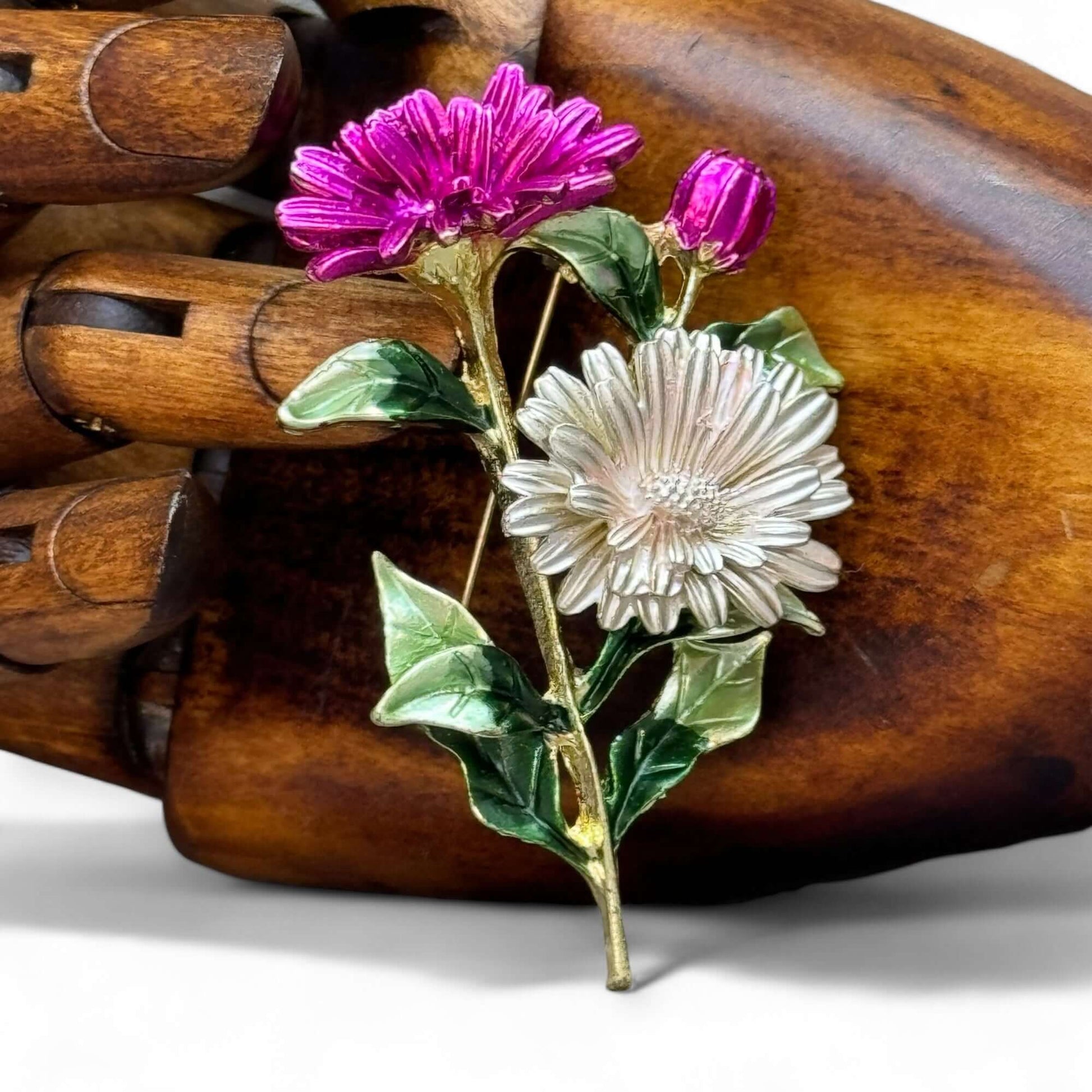 Chrysanthemum Corsage Enamel Brooch - Twelve Silver Trees