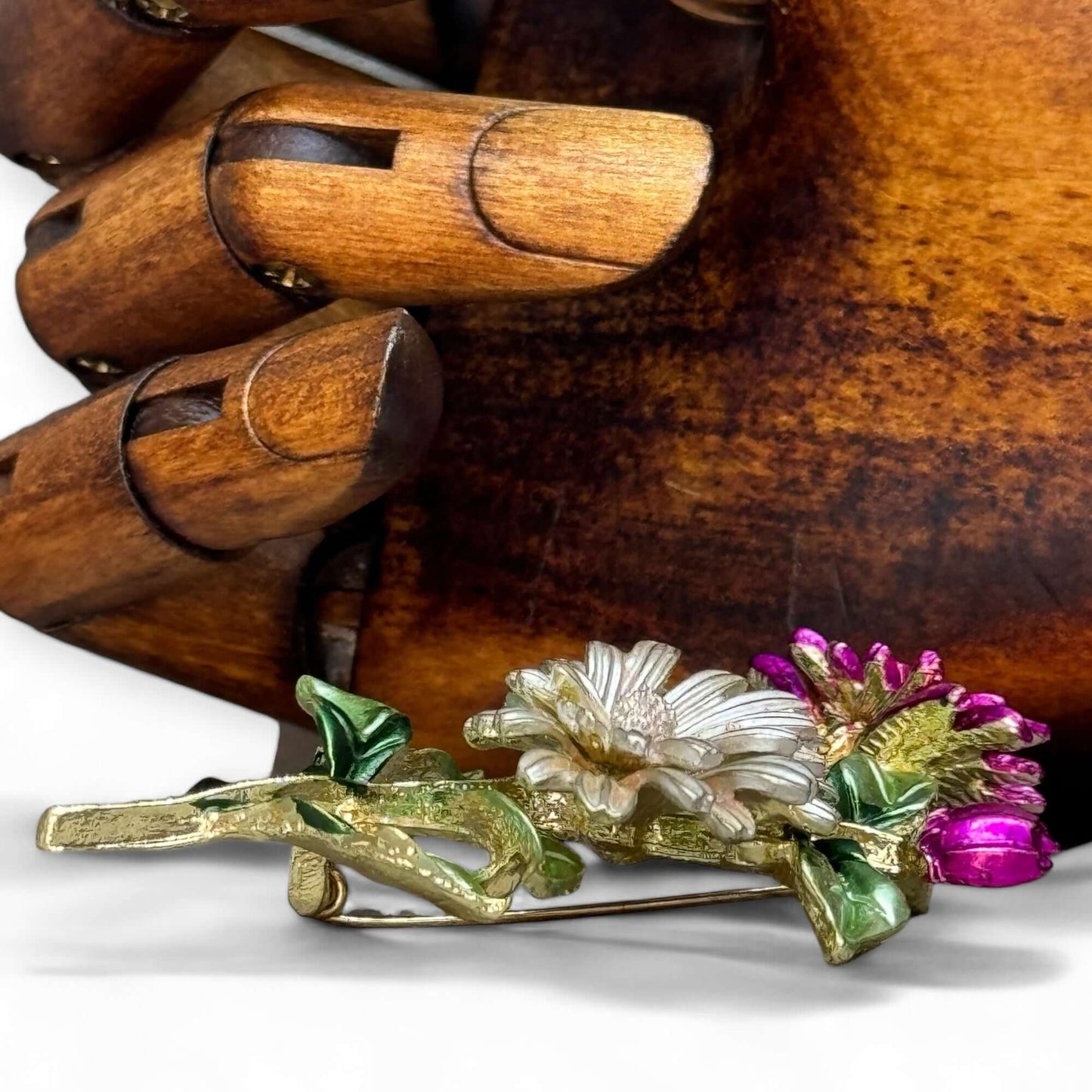 Chrysanthemum Corsage Enamel Brooch - Twelve Silver Trees