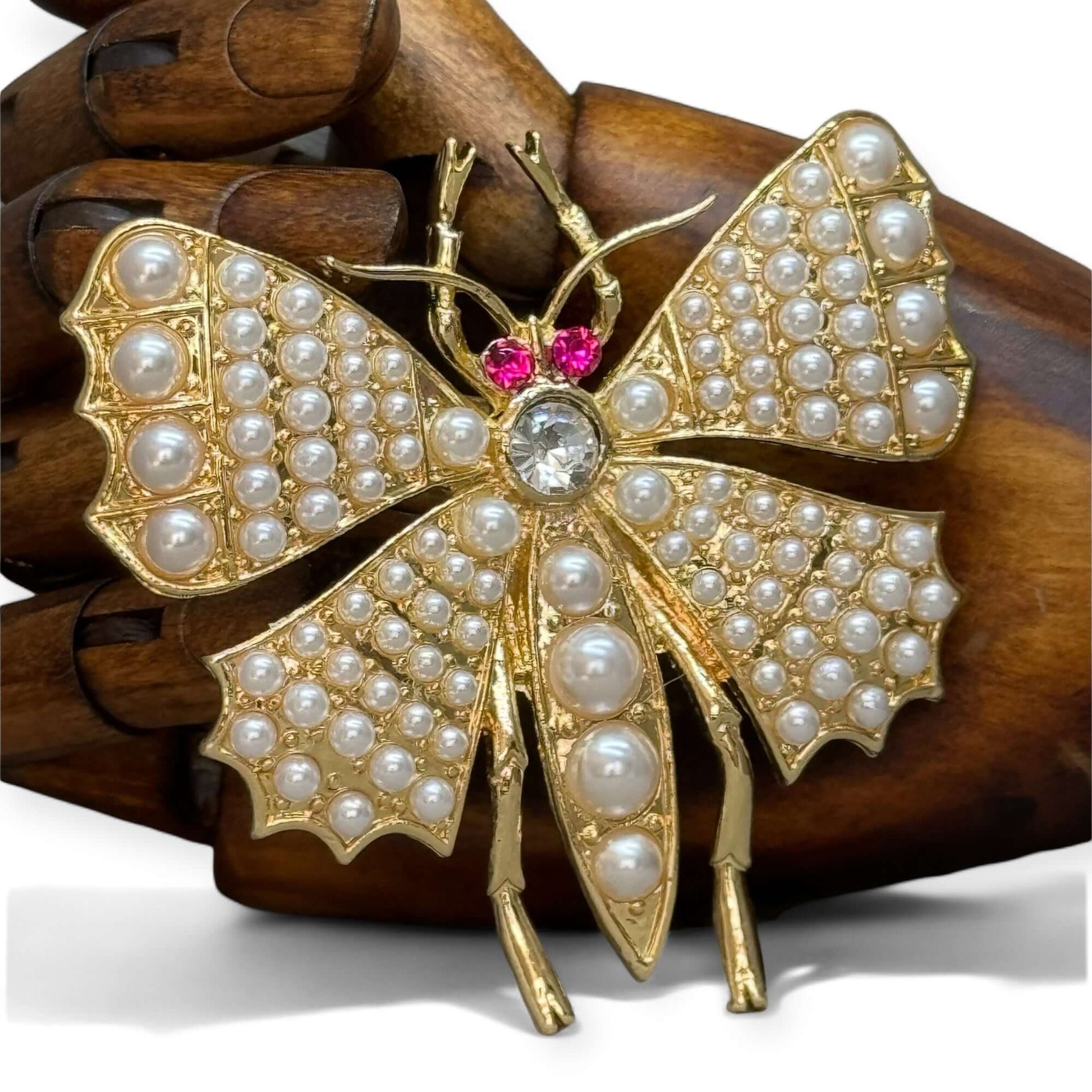 Faux Pearl Statement Butterfly Brooch - Twelve Silver Trees