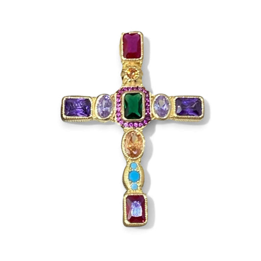 Byzantine Inspired Created Gemstone Cross Pendant - Twelve Silver Trees