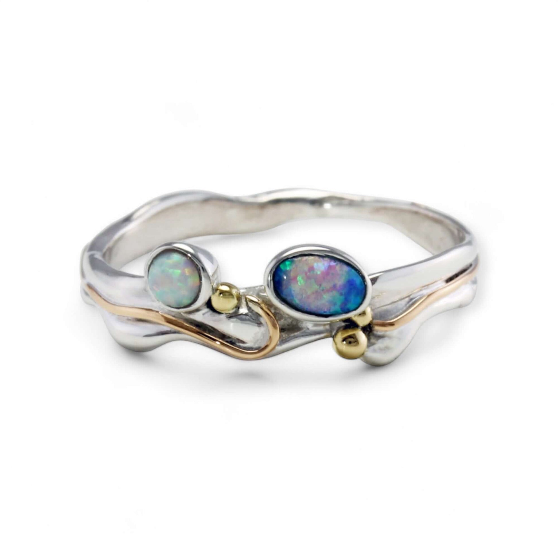 Blue And White Opal Handmade Sterling Silver Ring - Twelve Silver Trees