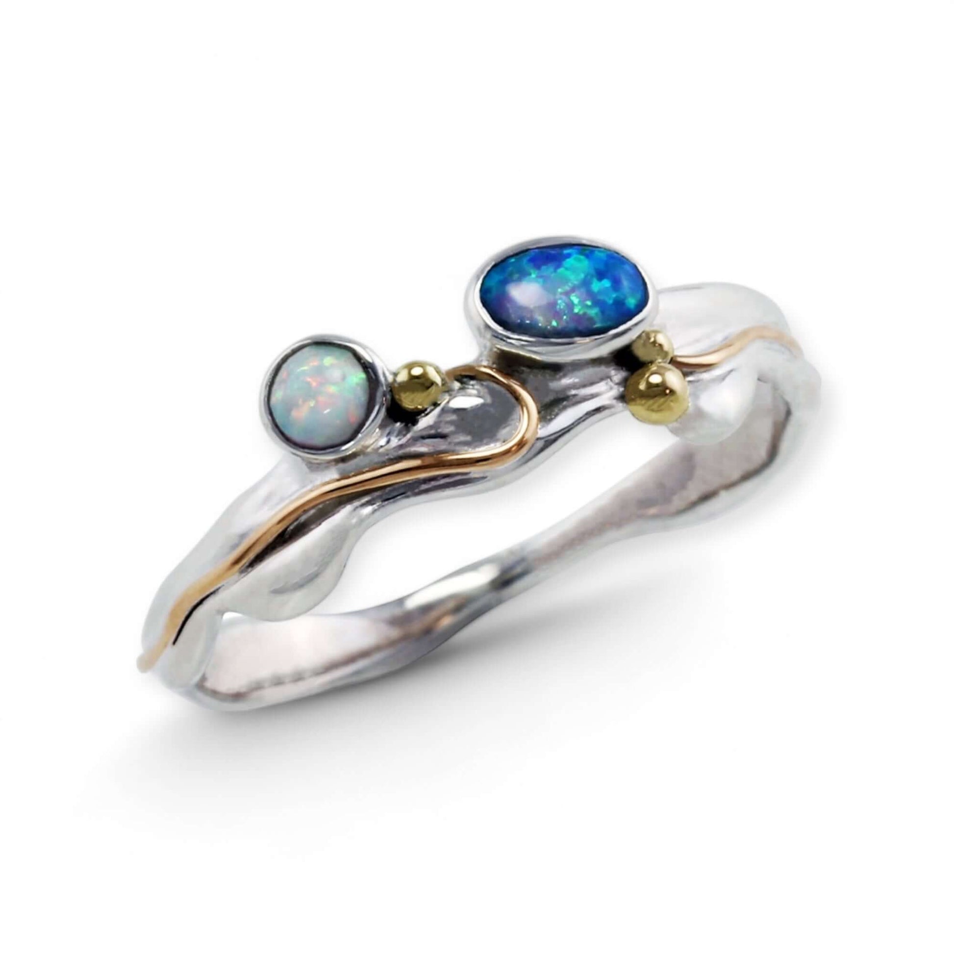 Blue And White Opal Handmade Sterling Silver Ring - Twelve Silver Trees