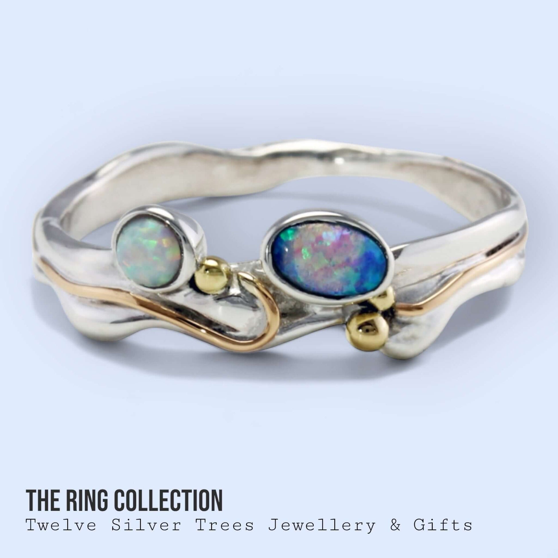 Blue And White Opal Handmade Sterling Silver Ring - Twelve Silver Trees