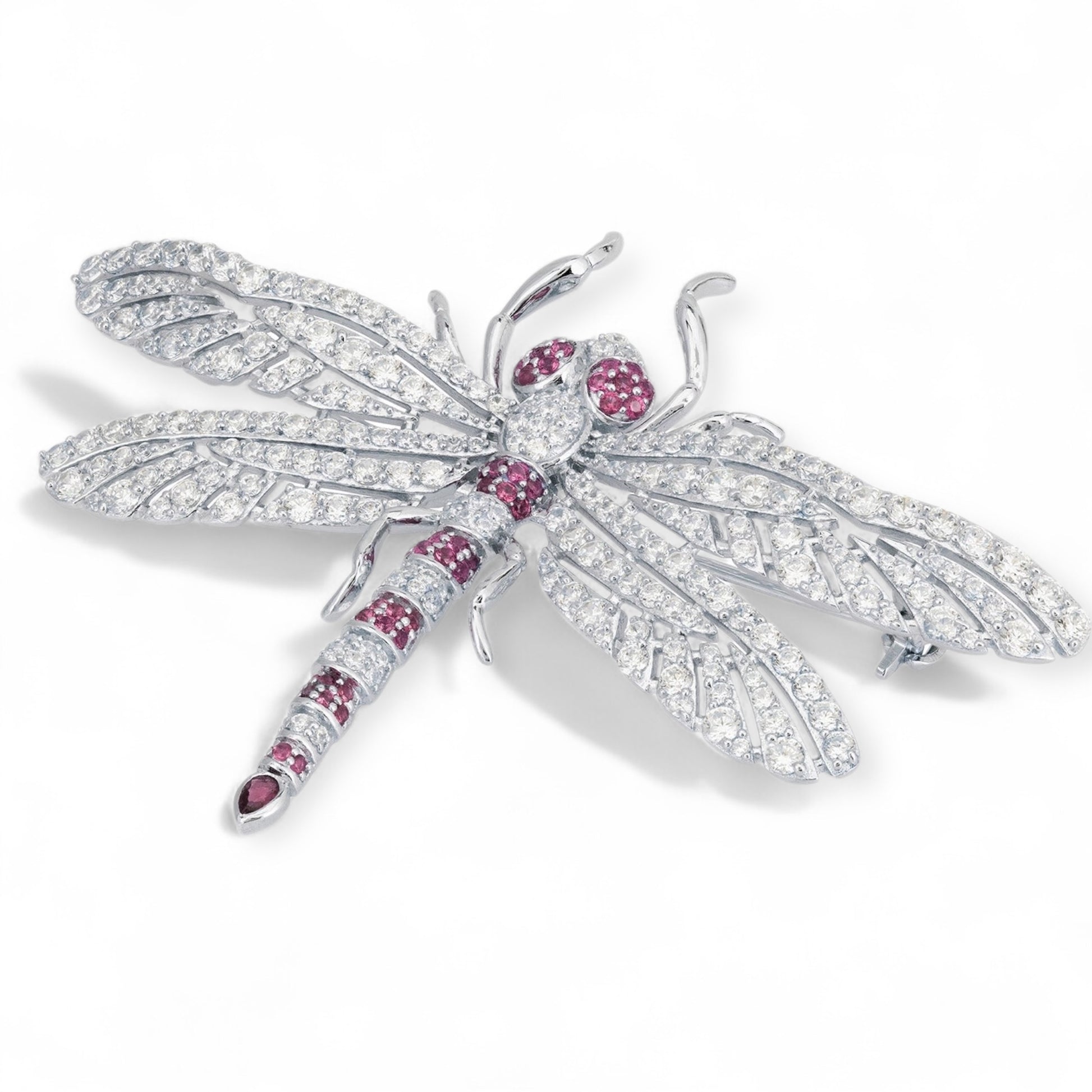 Dragonfly Brooch Silver Ruby Cz - Twelve Silver Trees