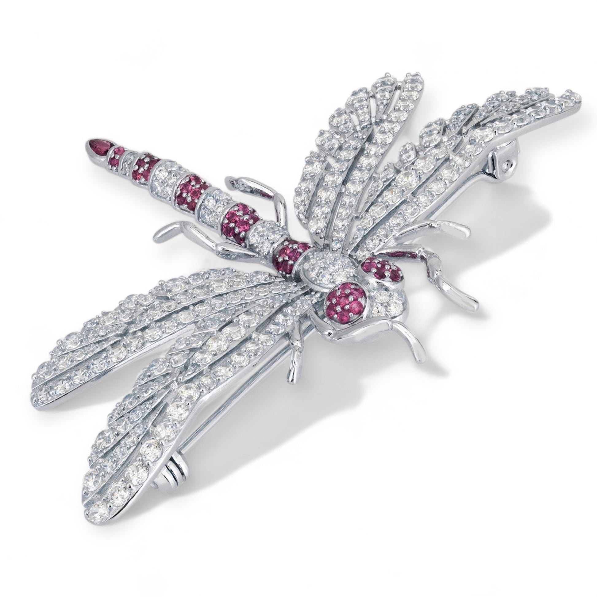 Dragonfly Brooch Silver Ruby Cz - Twelve Silver Trees