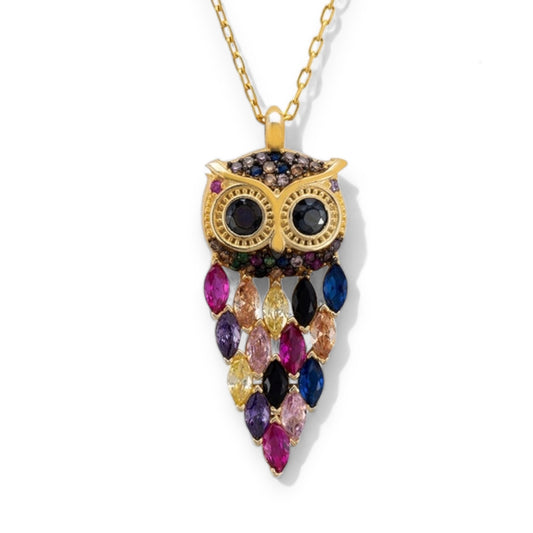 Owl Rainbow Pendant Necklace Gold - Twelve Silver Trees