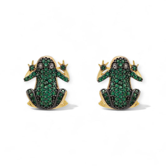 Sparkling Emerald Zirconia Frog Stud Earrings - Twelve Silver Trees