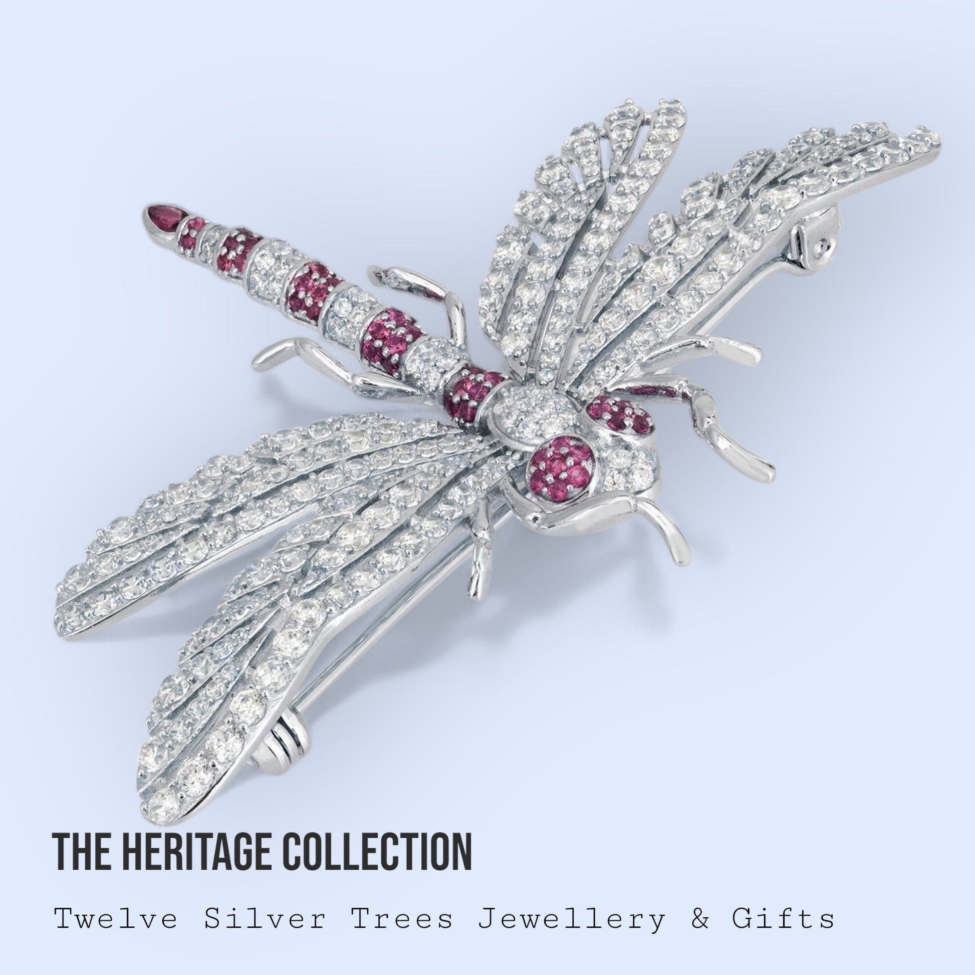 Dragonfly Brooch Silver Ruby Cz - Twelve Silver Trees