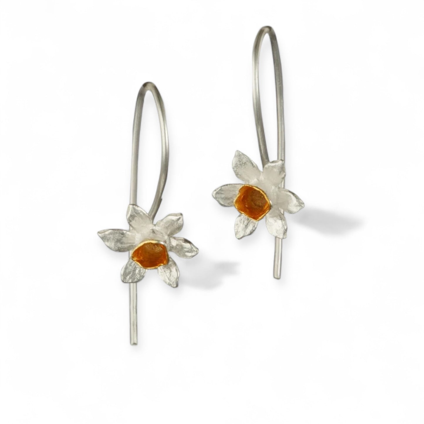 Daffodil Flower Earrings in Sterling Silver & 18 Carat Gold - Twelve Silver Trees