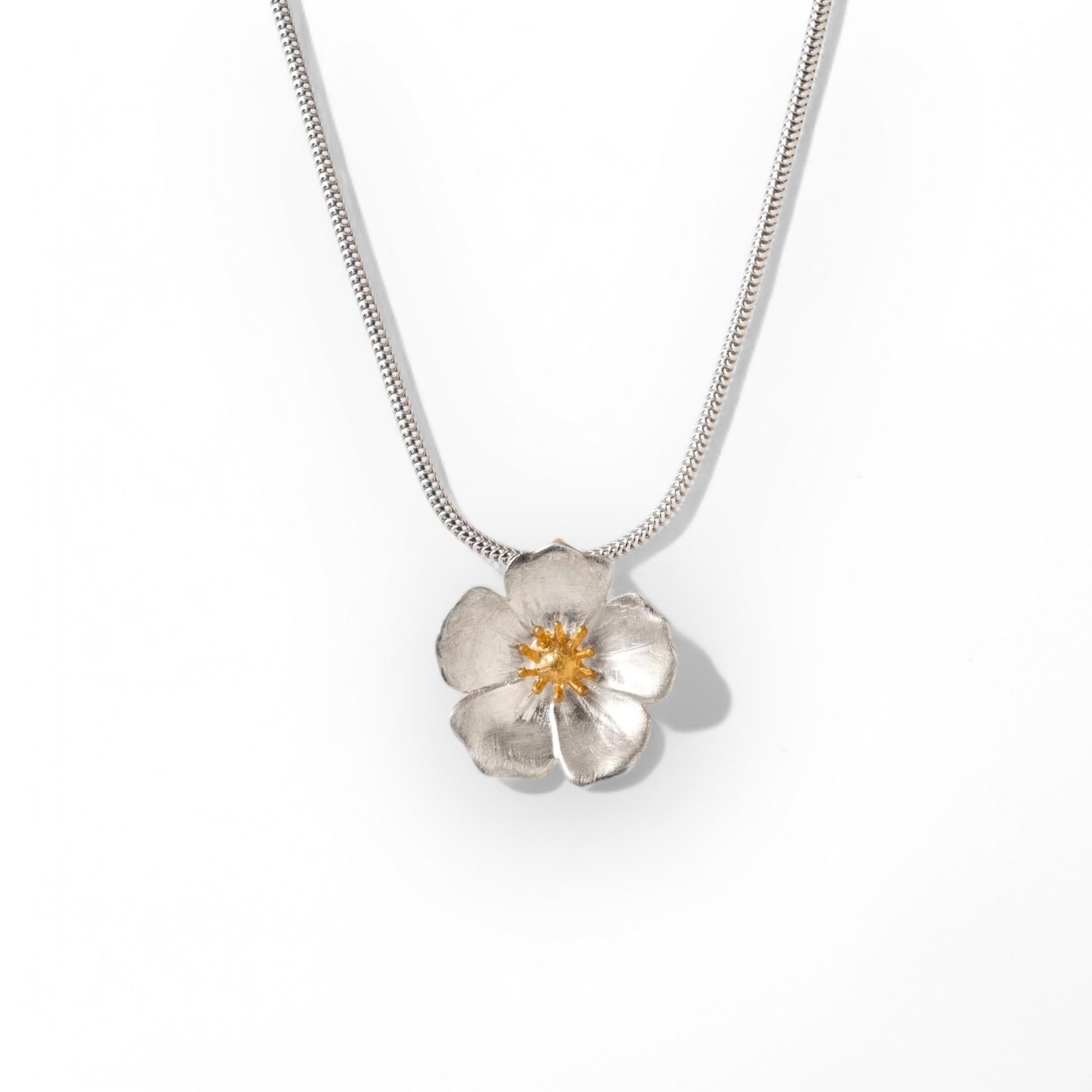 Buttercup Flower Sterling Silver Pendant - Twelve Silver Trees