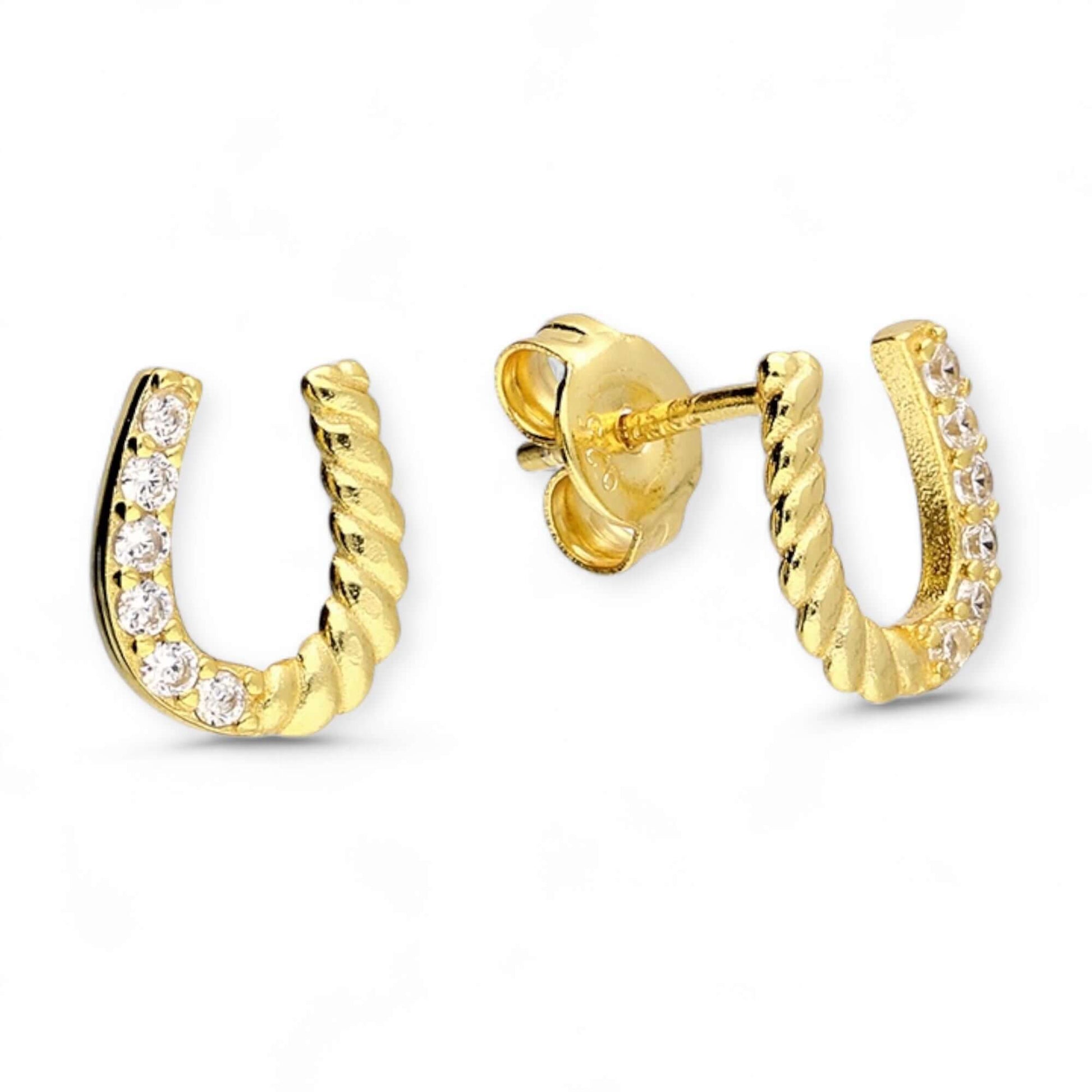 Half twist, half cubic zirconia horseshoe stud - Twelve Silver Trees