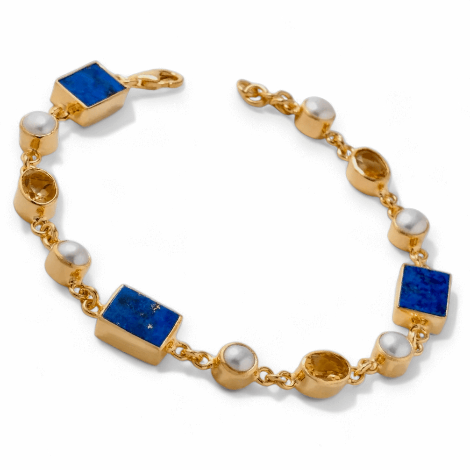 Lapis Lazuli, Citrine and Pearl Gemstone Bracelet - Twelve Silver Trees