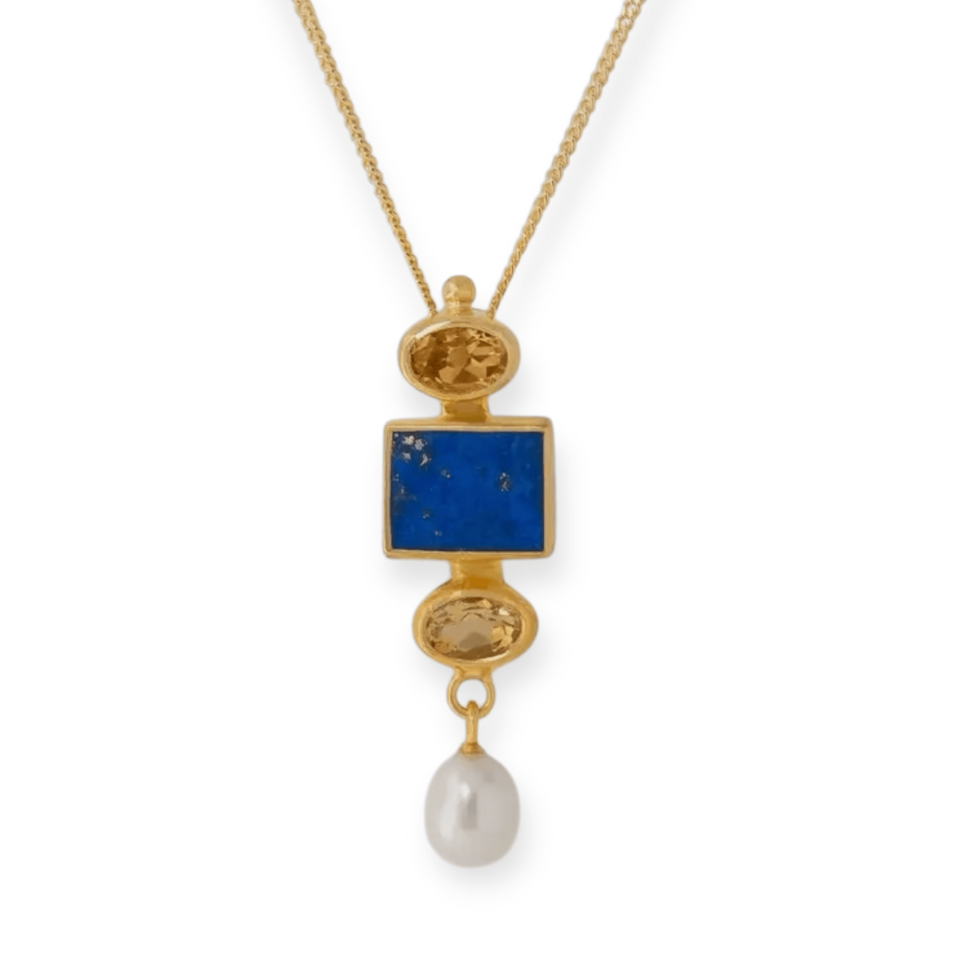 Lapis Lazuli, Citrine & Freshwater Pearl Gemstone pendant - Twelve Silver Trees