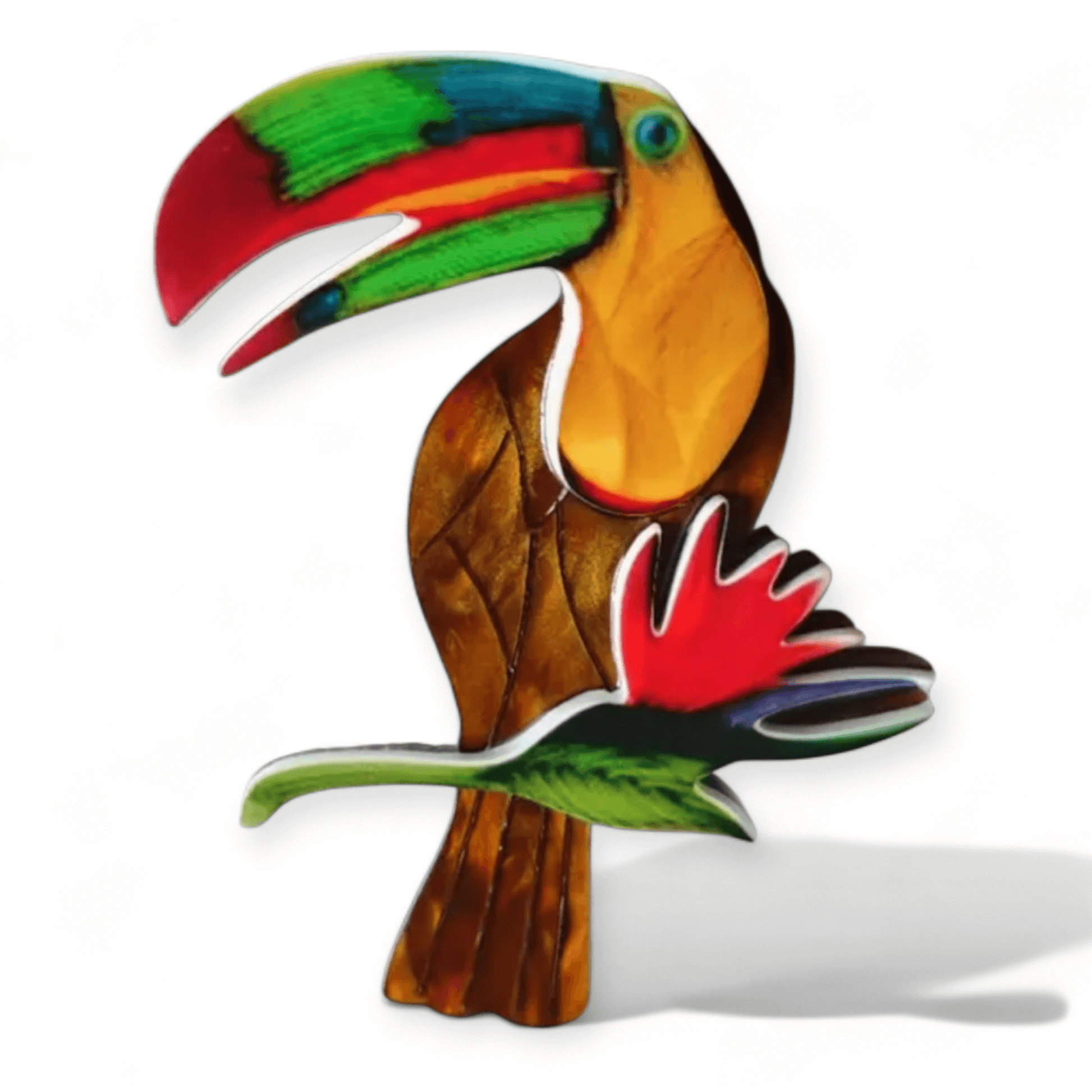 Handmade Acrylic Art Brooch - The Tropical Toucan - Twelve Silver Trees