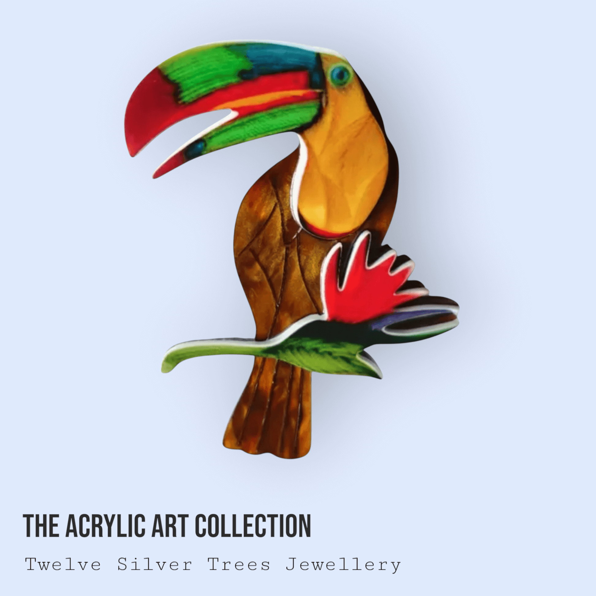 Handmade Acrylic Art Brooch - The Tropical Toucan - Twelve Silver Trees
