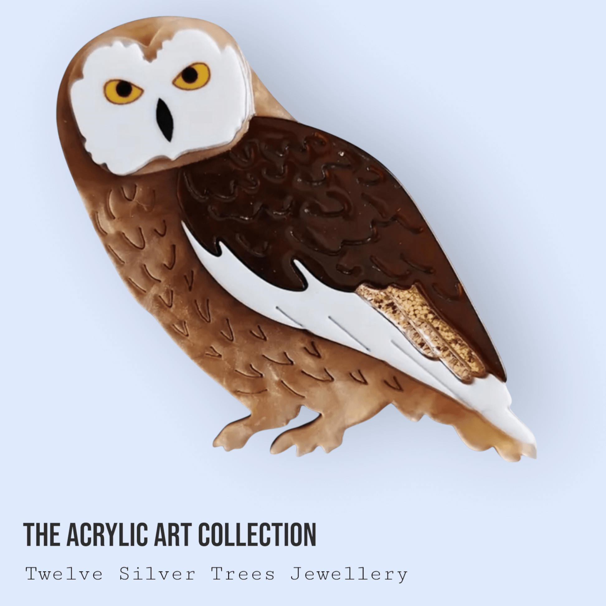 Handmade Acrylic Art Brooch - The Wise Owl - Twelve Silver Trees