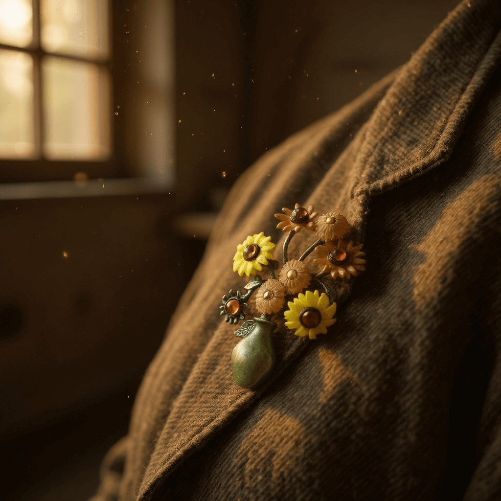 Art Inspired Enamel Sunflower Brooch - Twelve Silver Trees