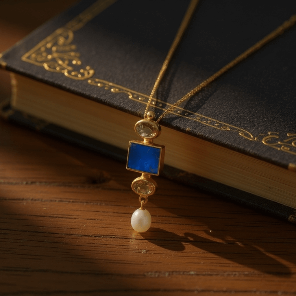 Lapis Lazuli, Citrine & Freshwater Pearl Gemstone pendant - Twelve Silver Trees