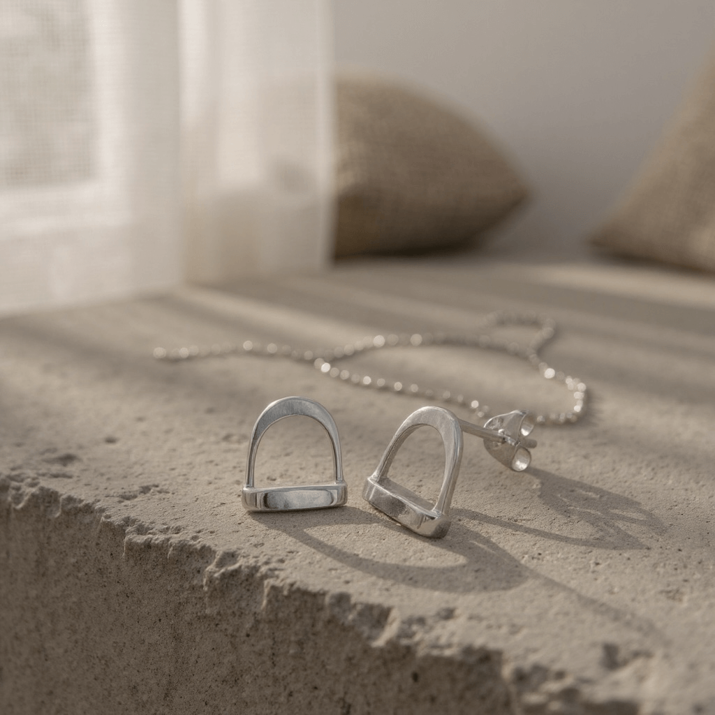 Sterling Silver Stirrup Stud Earrings - Twelve Silver Trees