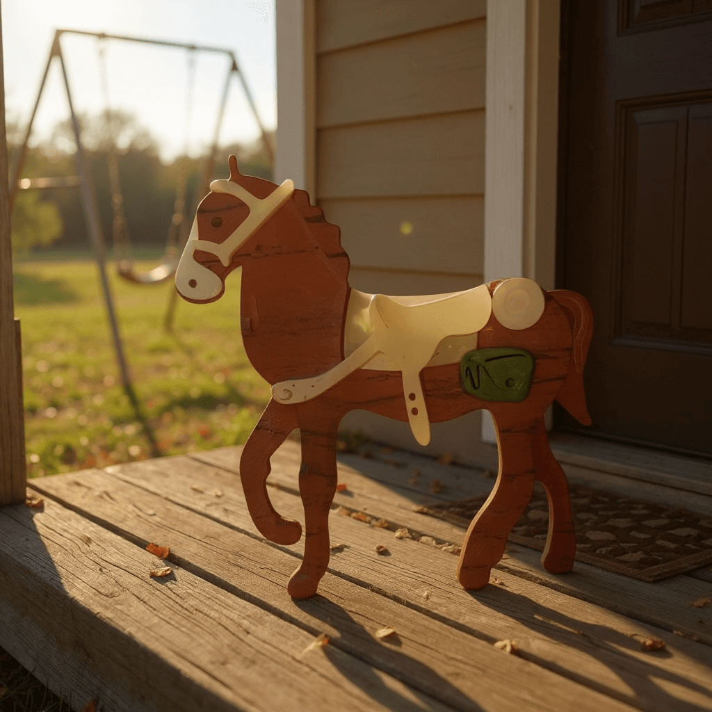 Handmade Acrylic Art Brooch - Horse With Saddle - Twelve Silver Trees