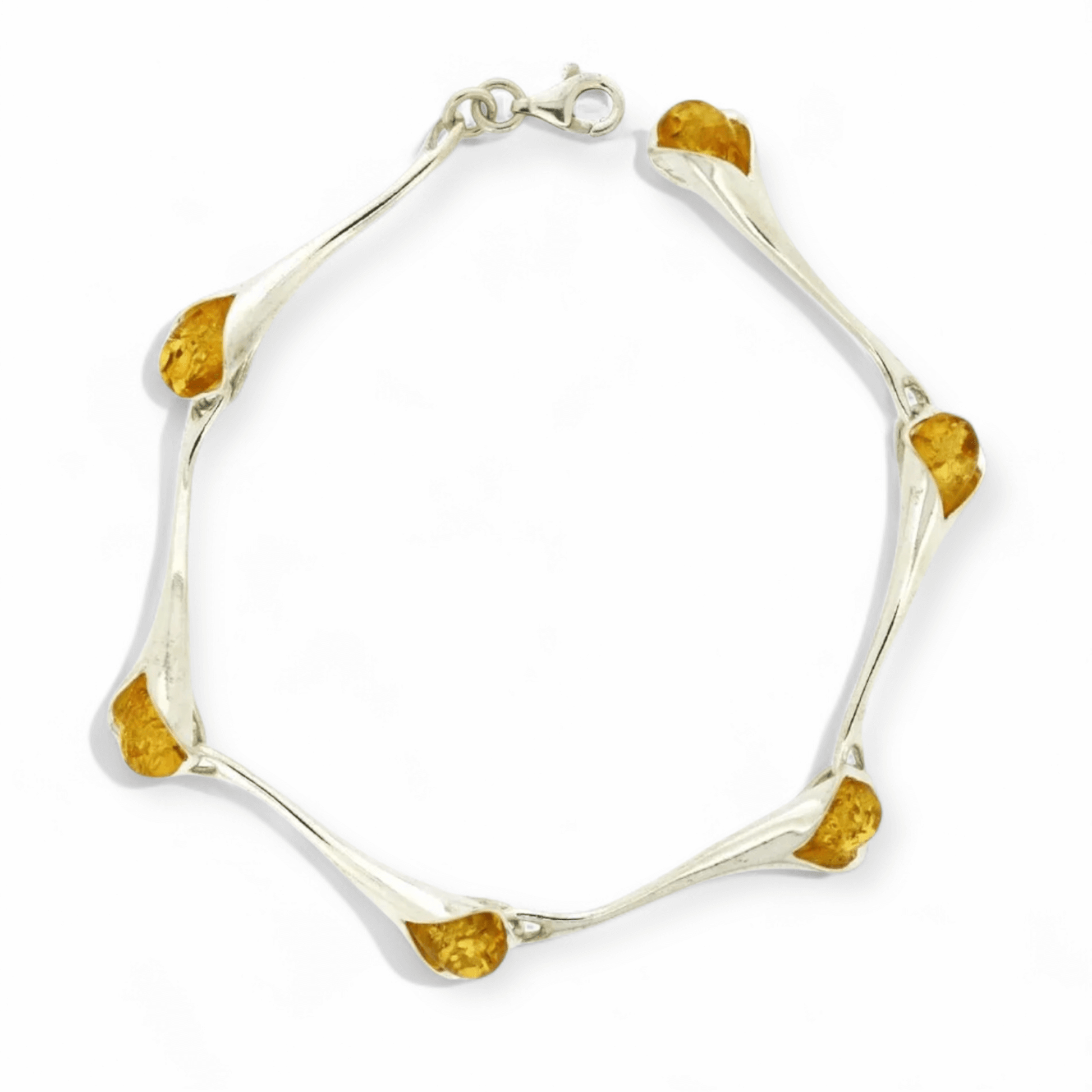 Stylised Calla Lily Lemon Amber Bracelet - Twelve Silver Trees