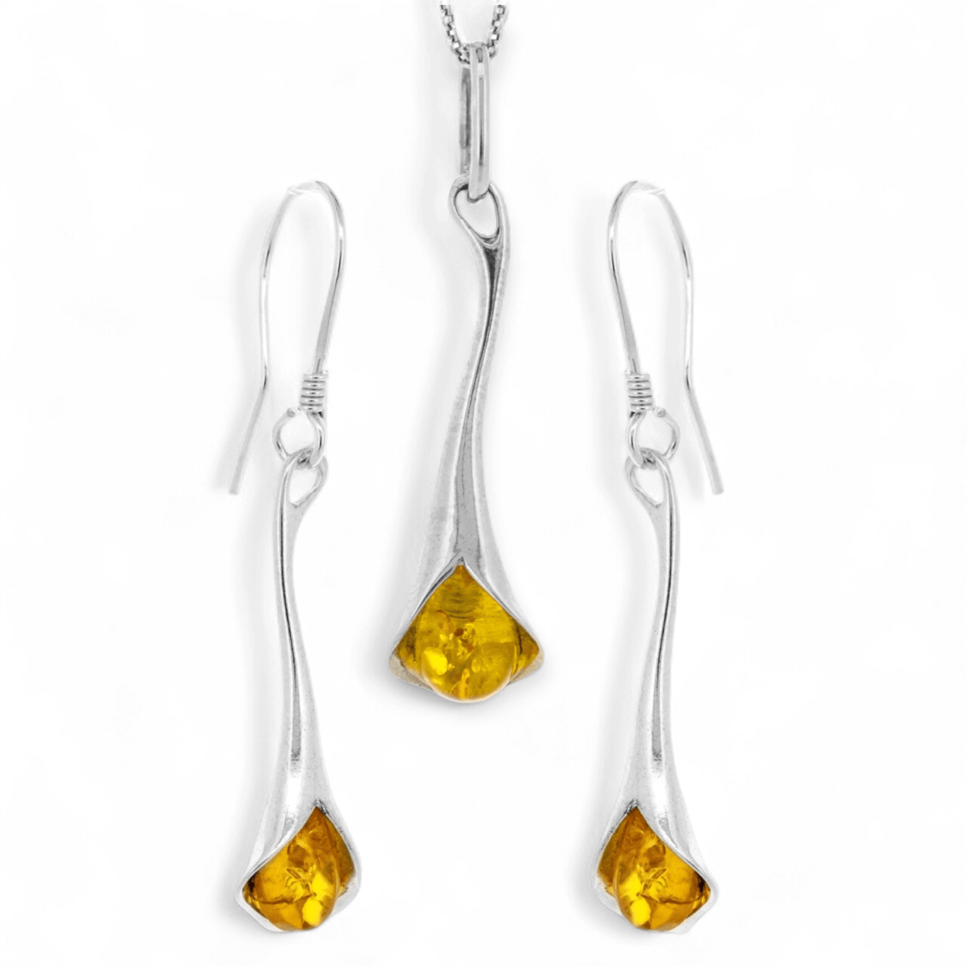 Stylise Calla Lily Lemon Amber Pendant - Twelve Silver Trees