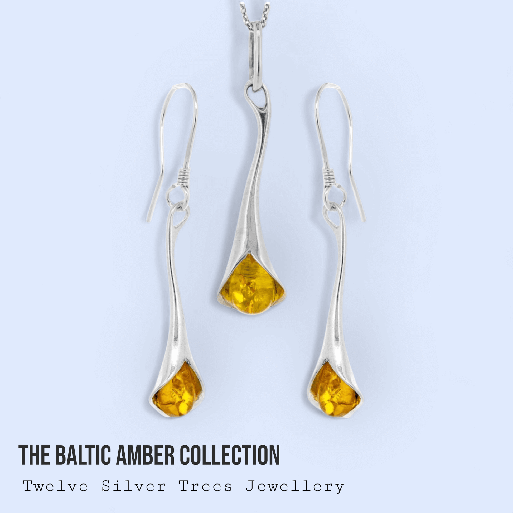 Sterling Silver & Amber Calla Lily Jewellery Set - Twelve Silver Trees