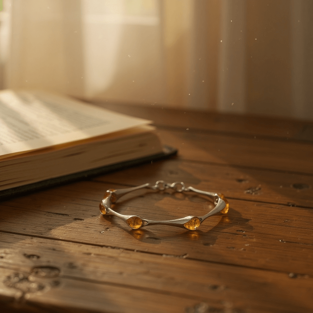 Stylised Calla Lily Lemon Amber Bracelet - Twelve Silver Trees