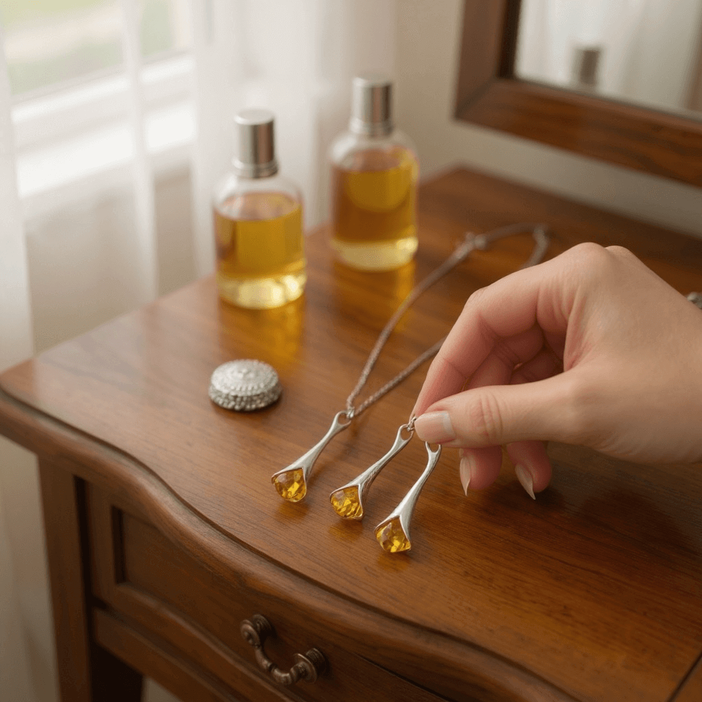 Sterling Silver & Amber Calla Lily Jewellery Set - Twelve Silver Trees