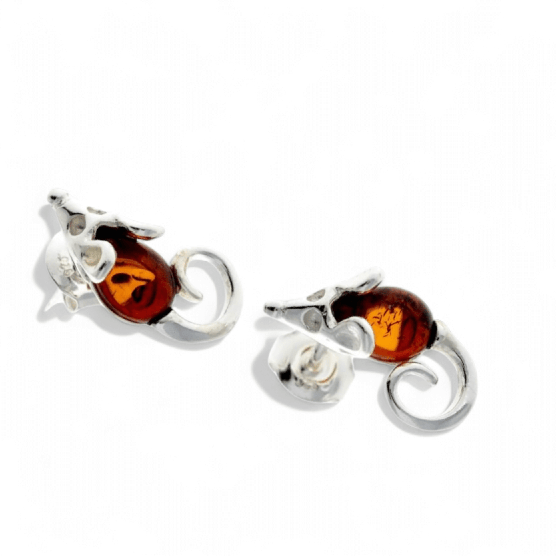 Little Mouse Sterling Silver Baltic Amber Stud Earrings - Twelve Silver Trees
