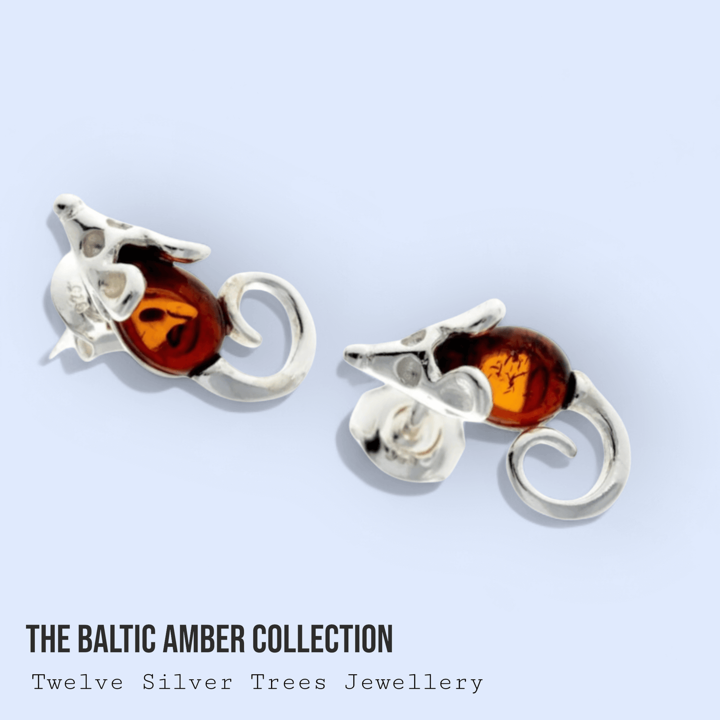 Little Mouse Sterling Silver Baltic Amber Stud Earrings - Twelve Silver Trees