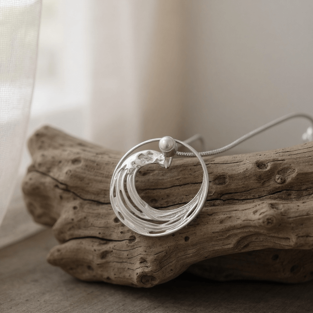 Japanese Inspired Hokusai The Great Wave Sterling Silver Pendant - Twelve Silver Trees