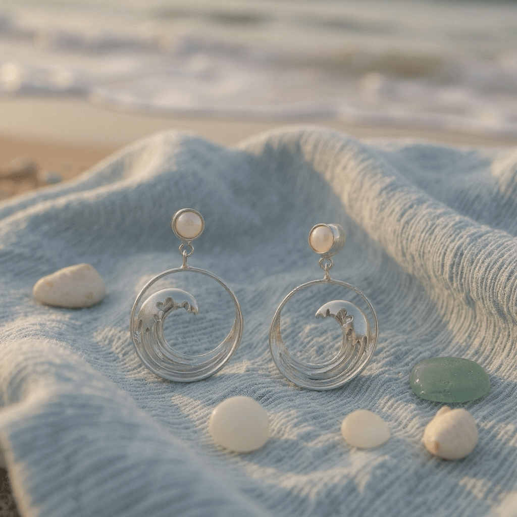 Japanese Inspired Hokusai The Great Wave Sterling Silver Earrings - Twelve Silver Trees